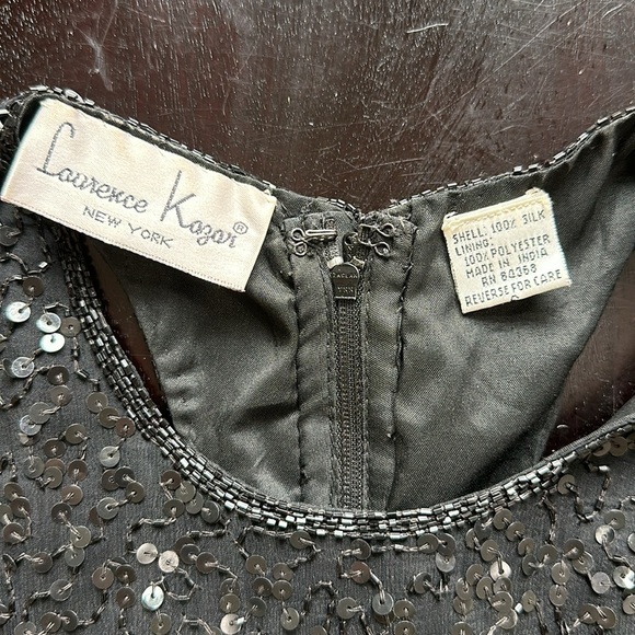 Vintage Laurence Kazar silk long black sequin column dress SZ XS-S - Picture 9 of 13